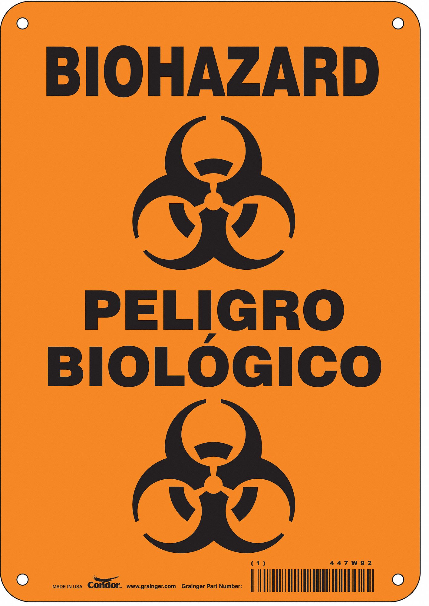 Safety Sign: Polyethylene, Mounting Holes Sign Mounting, 10 in x 7 in Nominal Sign Size