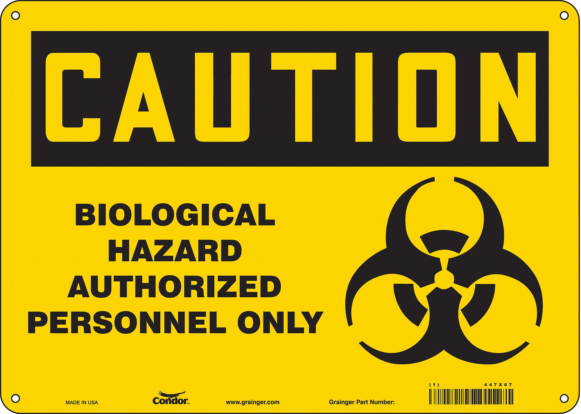 CONDOR Biohazard Sign, Sign Format Traditional OSHA, Biological Hazard