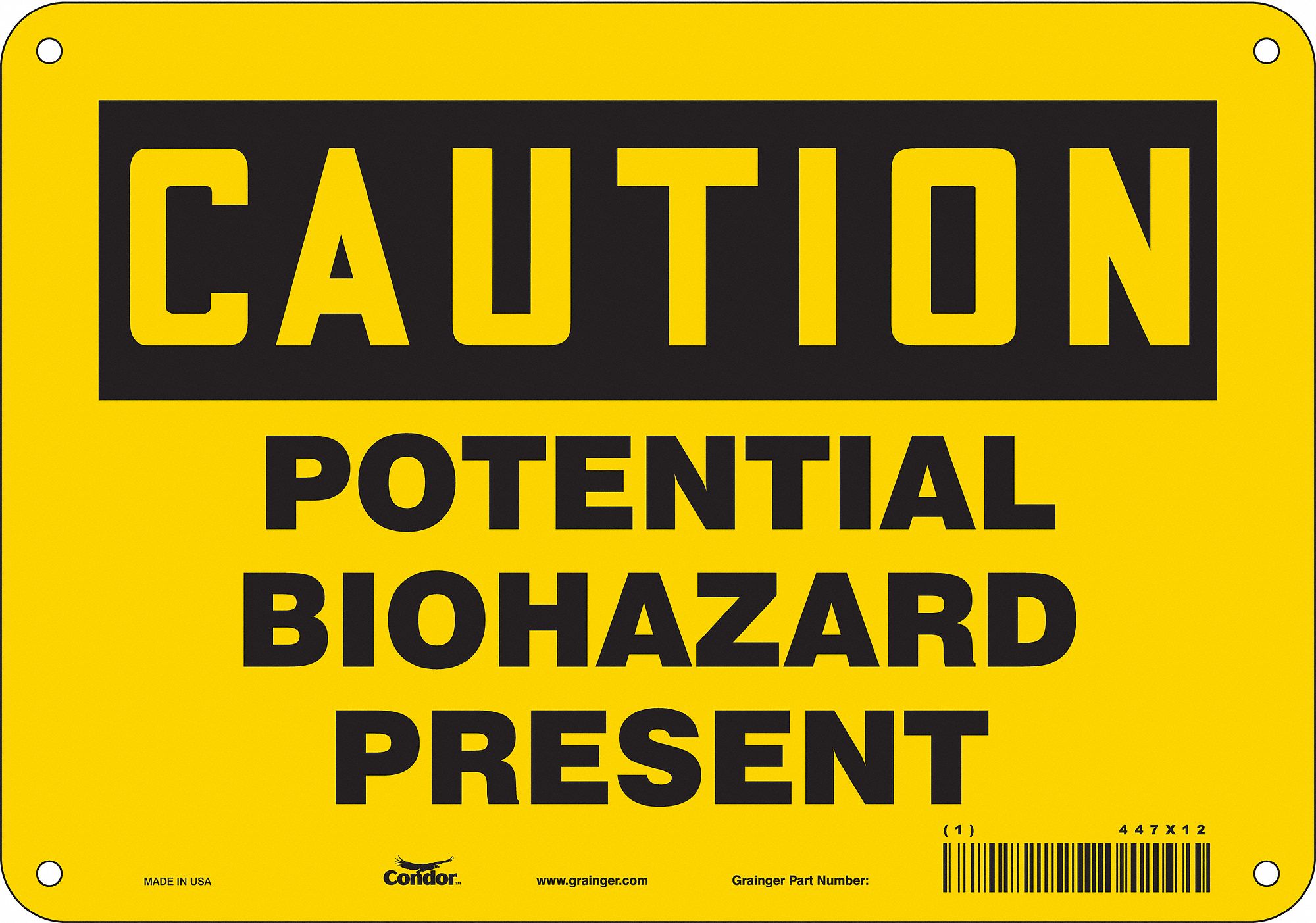 Safety Sign: Aluminum, Mounting Holes Sign Mounting, 7 in x 10 in Nominal Sign Size, 0.032 in Thick