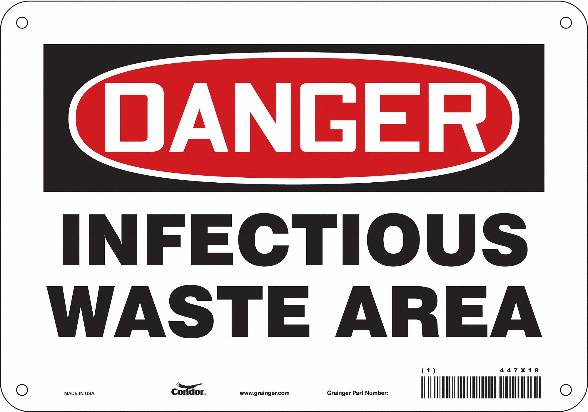Safety Sign: Aluminum, Mounting Holes Sign Mounting, 7 in x 10 in Nominal Sign Size, 0.032 in Thick