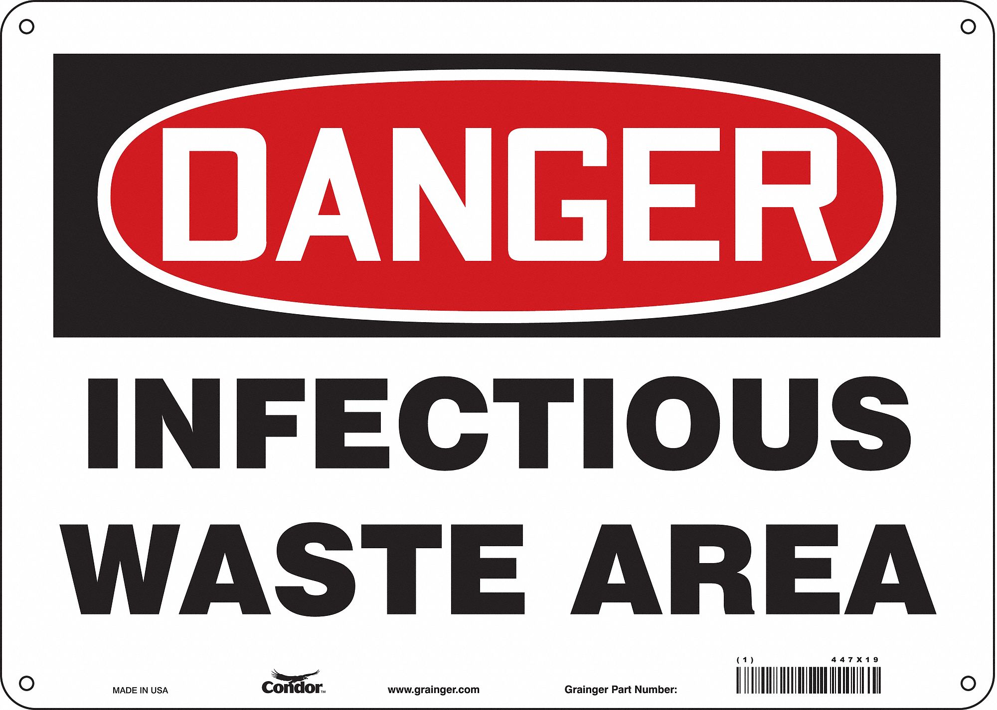Safety Sign: Aluminum, Mounting Holes Sign Mounting, 10 in x 14 in Nominal Sign Size, 0.032 in Thick