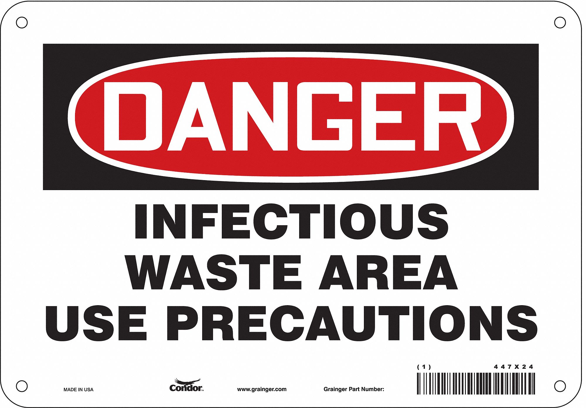Safety Sign: Aluminum, Mounting Holes Sign Mounting, 7 in x 10 in Nominal Sign Size, 0.032 in Thick