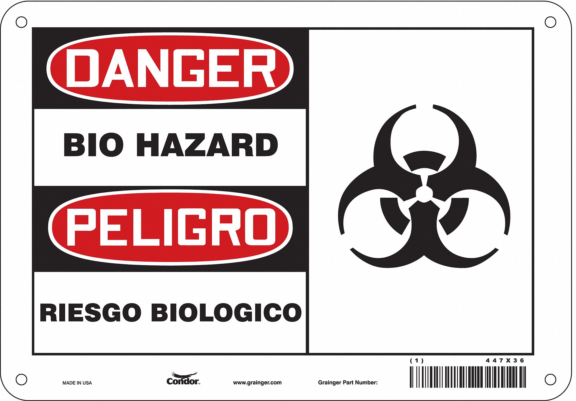 Safety Sign: Aluminum, Mounting Holes Sign Mounting, 7 in x 10 in Nominal Sign Size, 0.032 in Thick