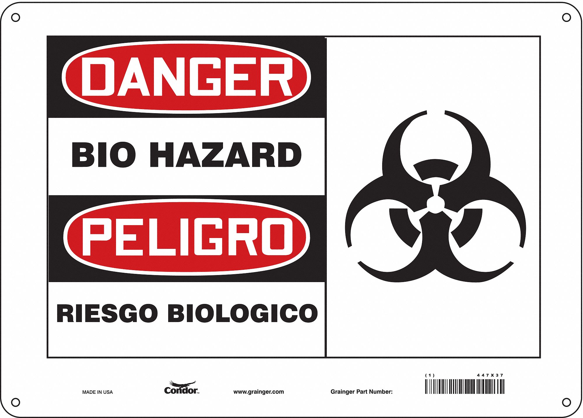 Safety Sign: Aluminum, Mounting Holes Sign Mounting, 10 in x 14 in Nominal Sign Size, 0.032 in Thick