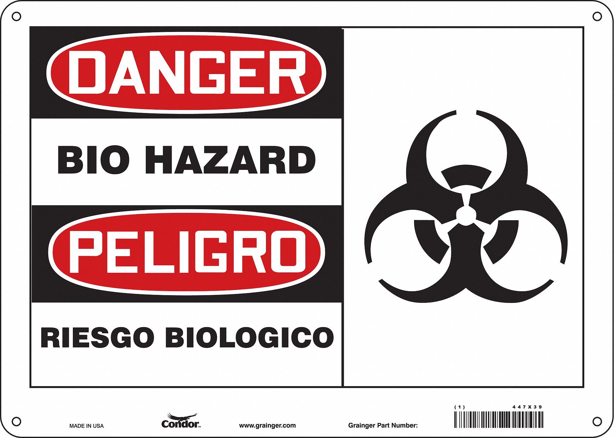 Safety Sign: Polyethylene, Mounting Holes Sign Mounting, 10 in x 14 in Nominal Sign Size