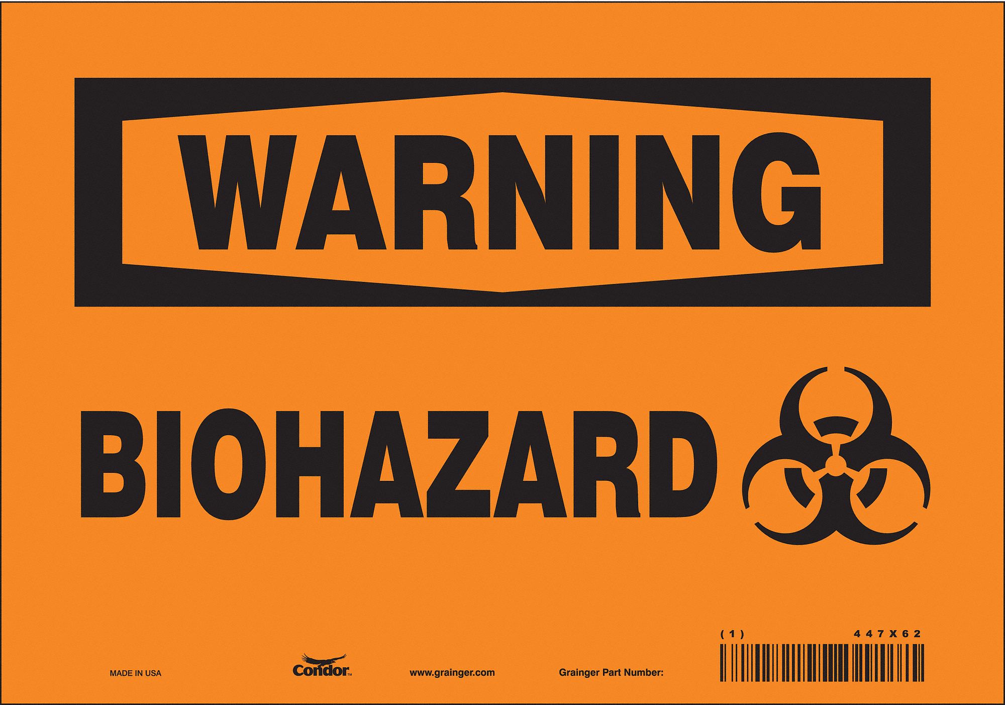 BIOHAZARD SIGN,10" W,7" H,0.004" THICK