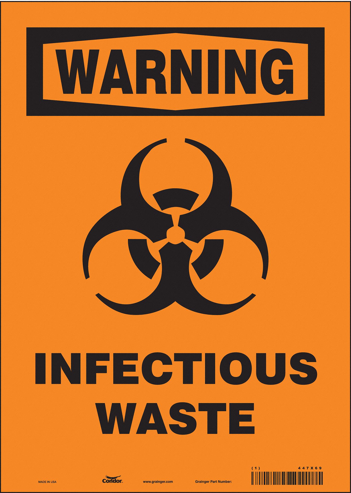 CONDOR Biohazard Sign, Sign Format Traditional OSHA, Infectious Waste