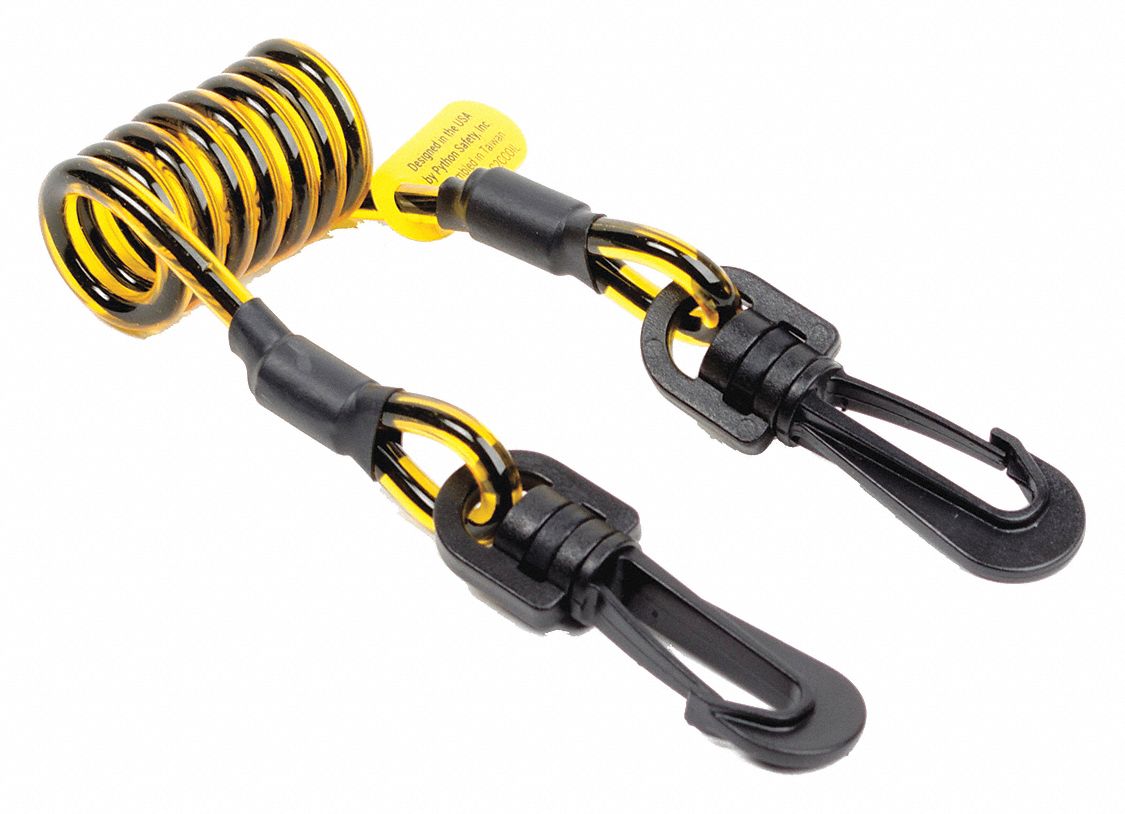 Tool Lanyard: Black/Yellow, Clip, Polyurethane, Hand Tools