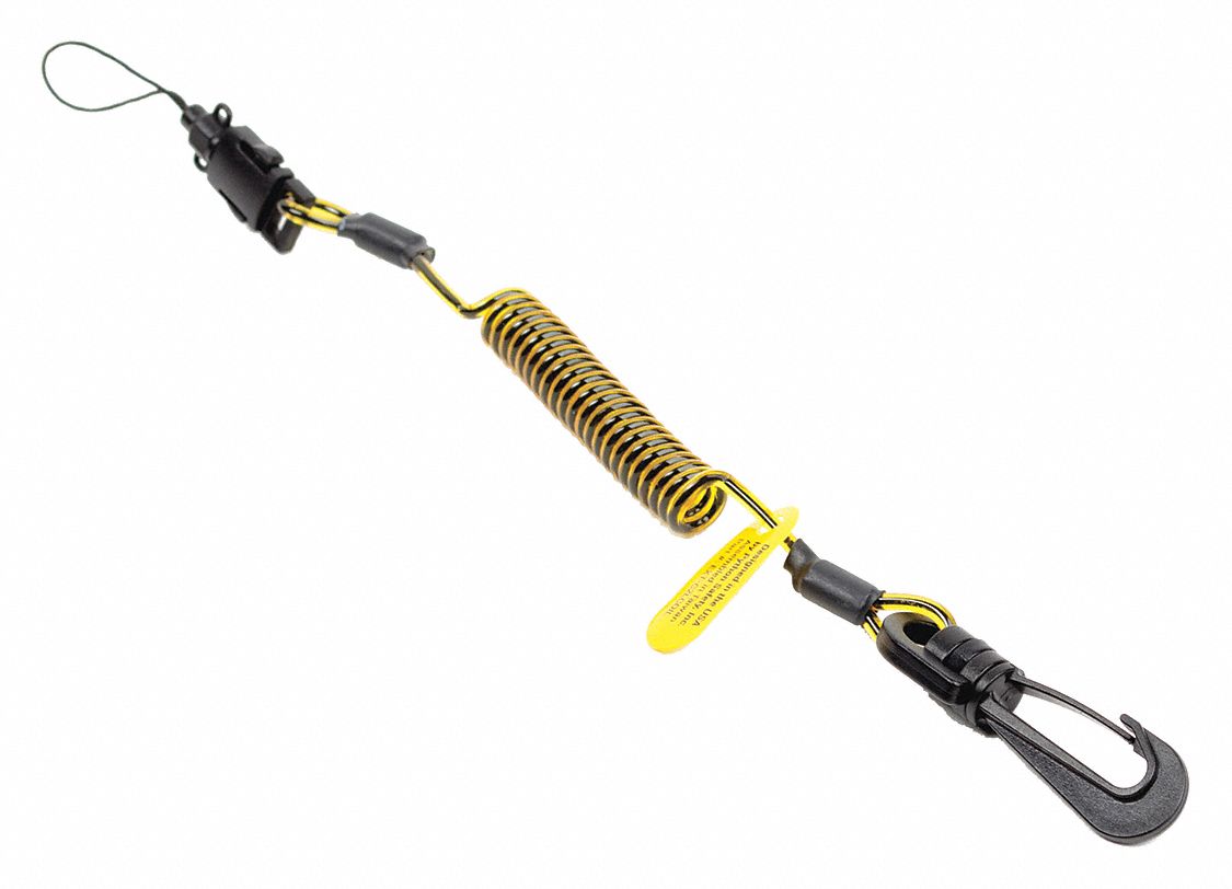 Tool Lanyard: Black/Yellow, Clip, Polyurethane, Hand Tools