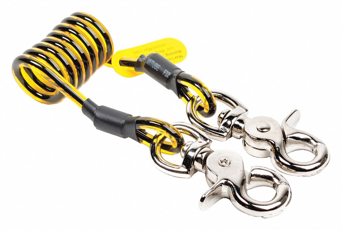 Tool Lanyard: Black/Yellow, Dual-Hook Connector, Polyurethane, Hand Tools