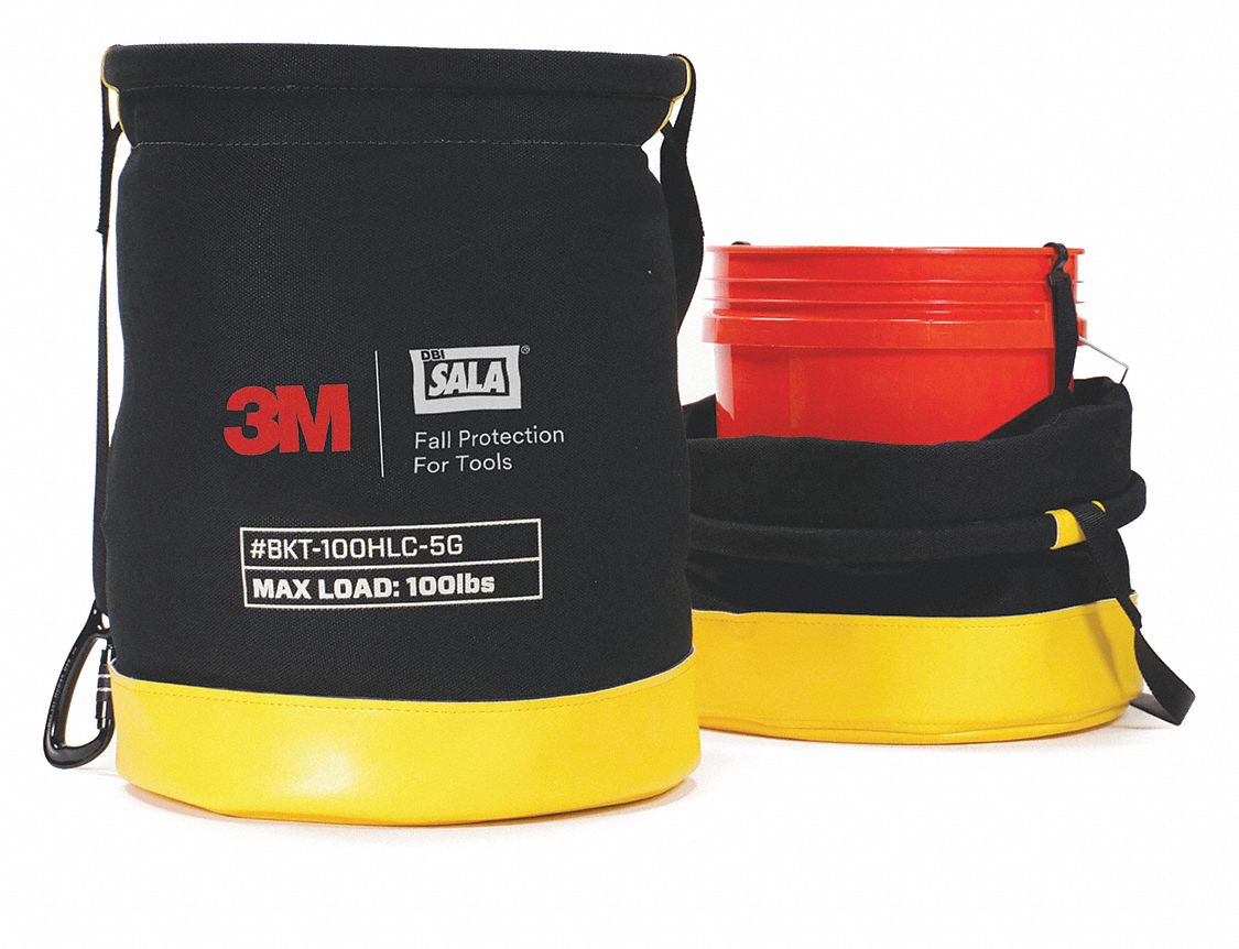 Bucket: Hand Tools/Power Tools/Small Parts, Carabiner, Hook-and-Loop, 20 in Ht, Container