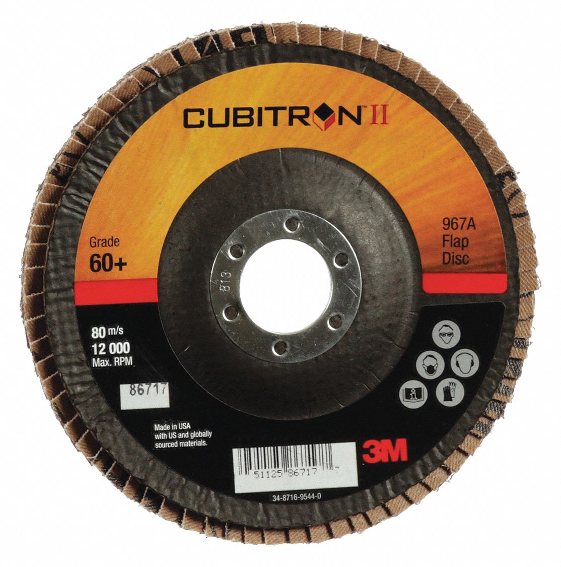 Flap Disc: Type 29, 5" x 7/8", Ceramic, 60 Grit, Fiberglass Bk, Std Density, 967A