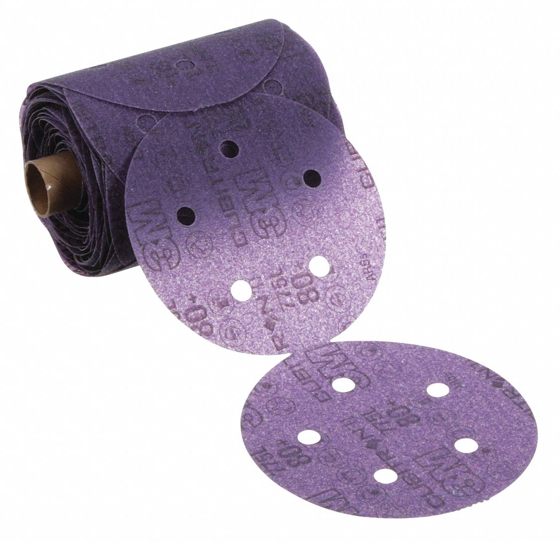 PSA Sanding Disc Roll: 5 in Dia, 5 Hole, Ceramic, 80 Grit, 3 mil Wt Film, 775L, 80, 1