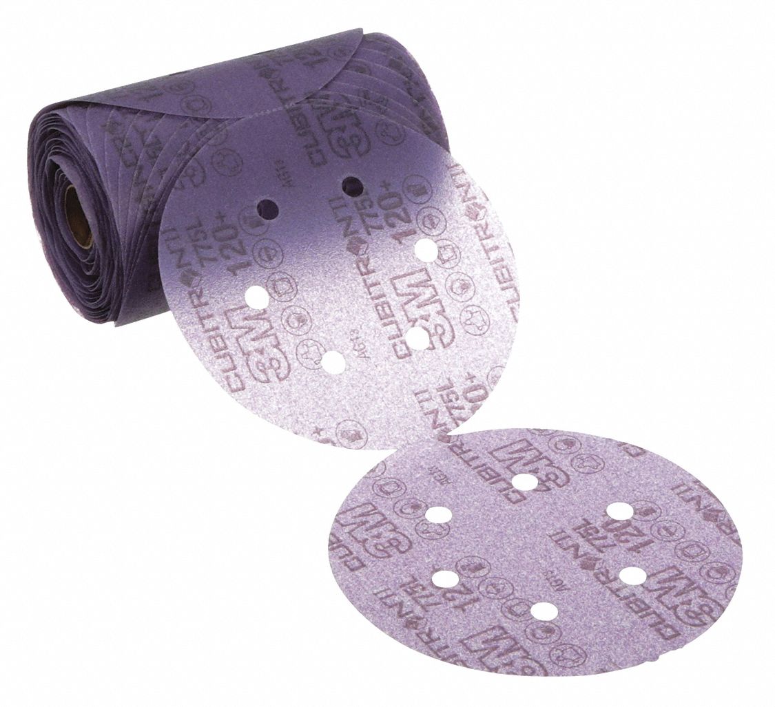 PSA Sanding Disc Roll: 6 in Dia, 6 Hole, Ceramic, 120 Grit, 3 mil Wt Film, 775L, 120