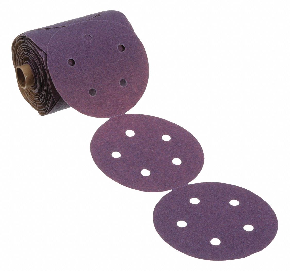 PSA Sanding Disc Roll: 5 in Dia, 5 Hole, Ceramic, 80 Grit, C Wt Paper, 732U, 80, C, 1