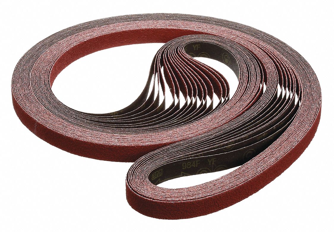 Sanding Belt: 1 1/2 in W x 90 in L, Ceramic, 36 Grit, YF Wt Polyester Backing, 984F