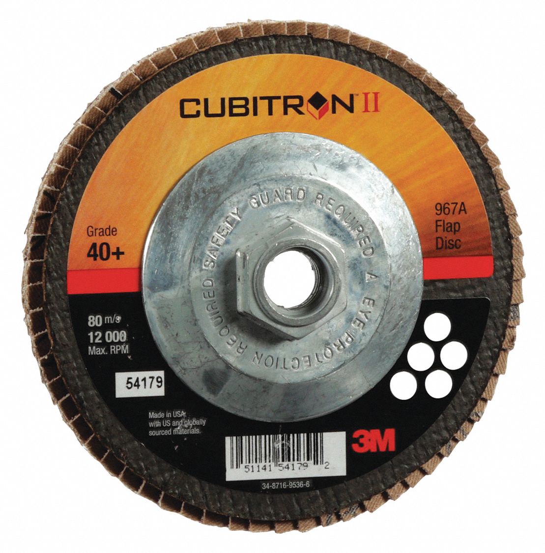 Flap Disc: Type 27, 5" x 5/8"-11, Ceramic, 40 Grit, Fiberglass Bk, Std Density, 967A