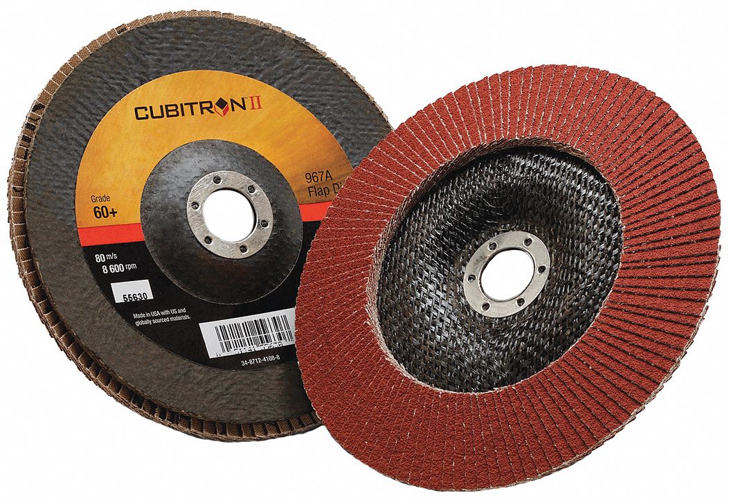 Flap Disc: Type 29, 7" x 7/8", Ceramic, 60 Grit, Fiberglass Bk, Std Density, 967A