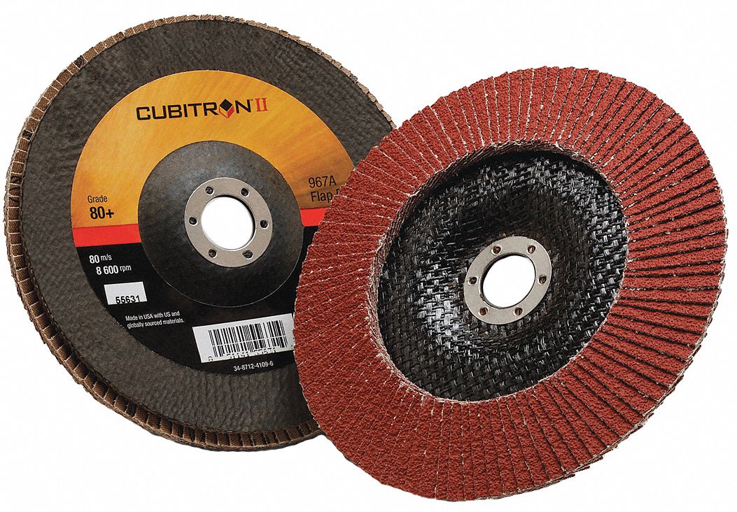 Flap Disc: Type 29, 7" x 7/8", Ceramic, 80 Grit, Fiberglass Bk, Std Density, 967A