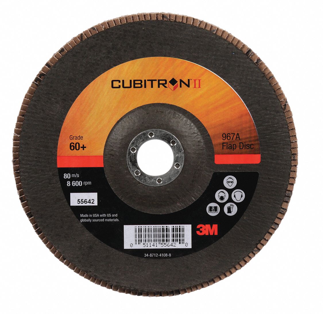 Flap Disc: Type 27, 7" x 7/8", Ceramic, 60 Grit, Fiberglass Bk, High Density, 967A