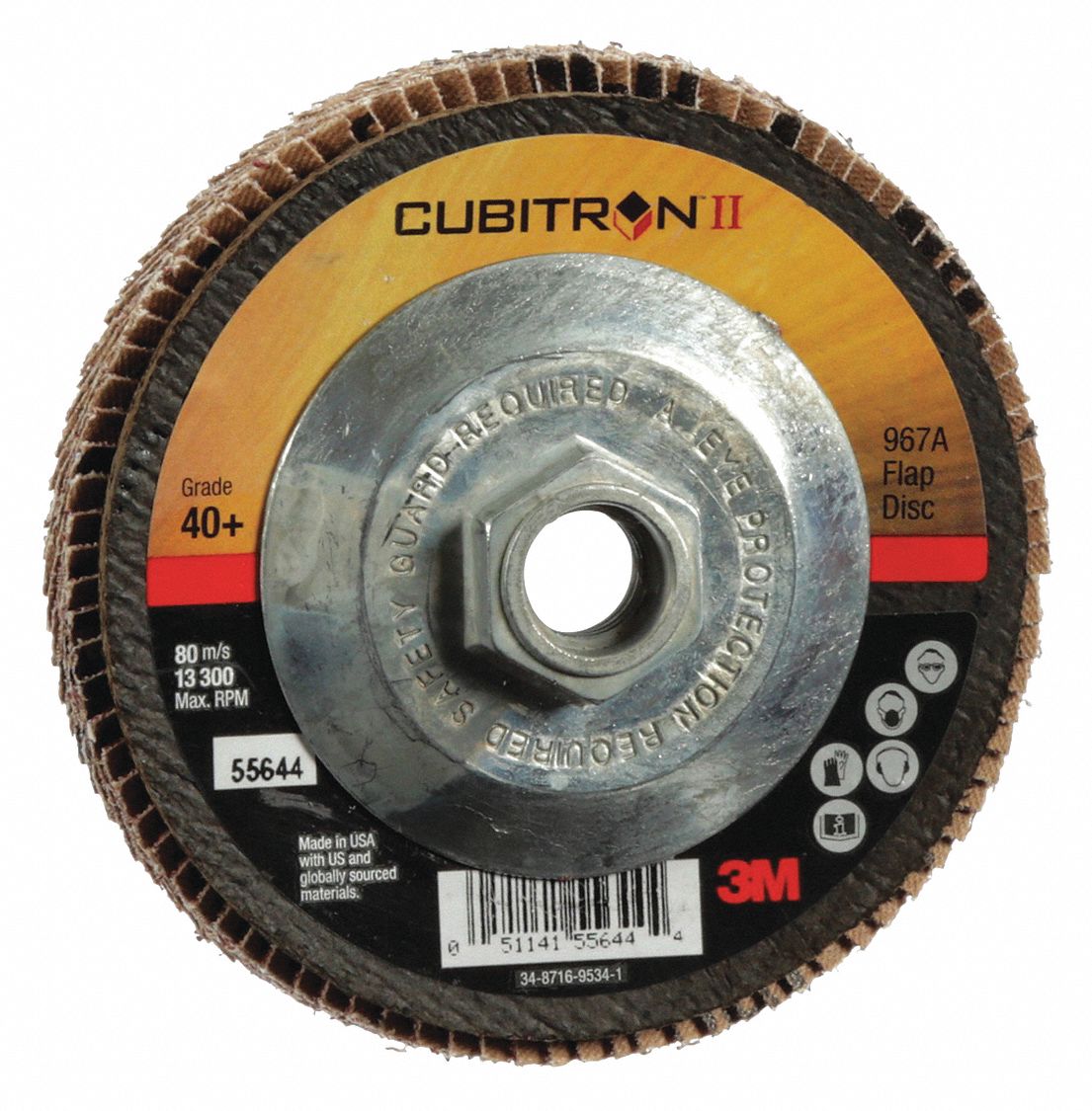 3M CUBITRON II Flap Disc 5/8"11 Mounting Hole Size, 40 Abrasive Grit, Coarse, Ceramic Grain