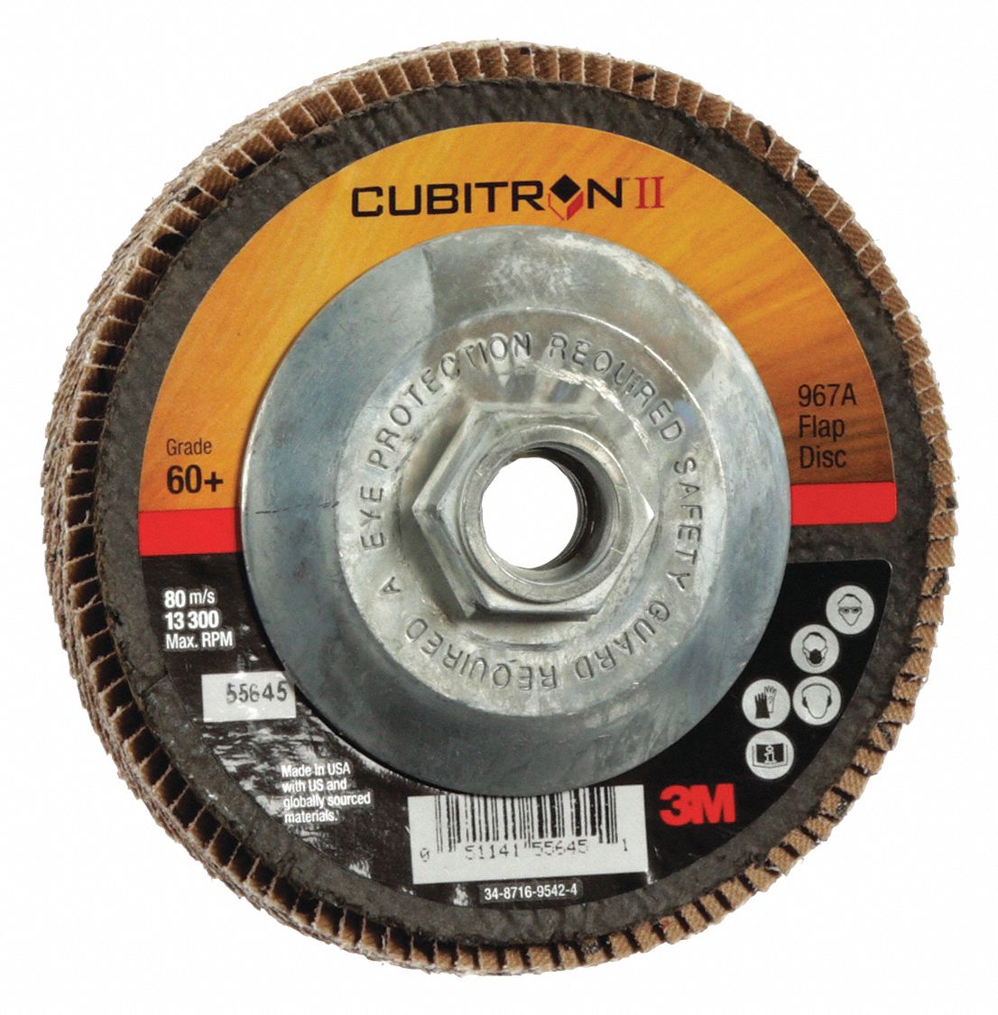 Flap Disc: Type 29, 4-1/2" x 5/8"-11, Ceramic, 60 Grit, Fiberglass Bk, High Density