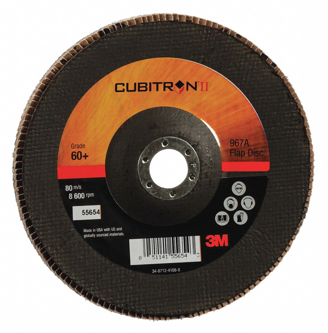 Flap Disc: Type 29, 7" x 7/8", Ceramic, 60 Grit, Fiberglass Bk, High Density, 967A