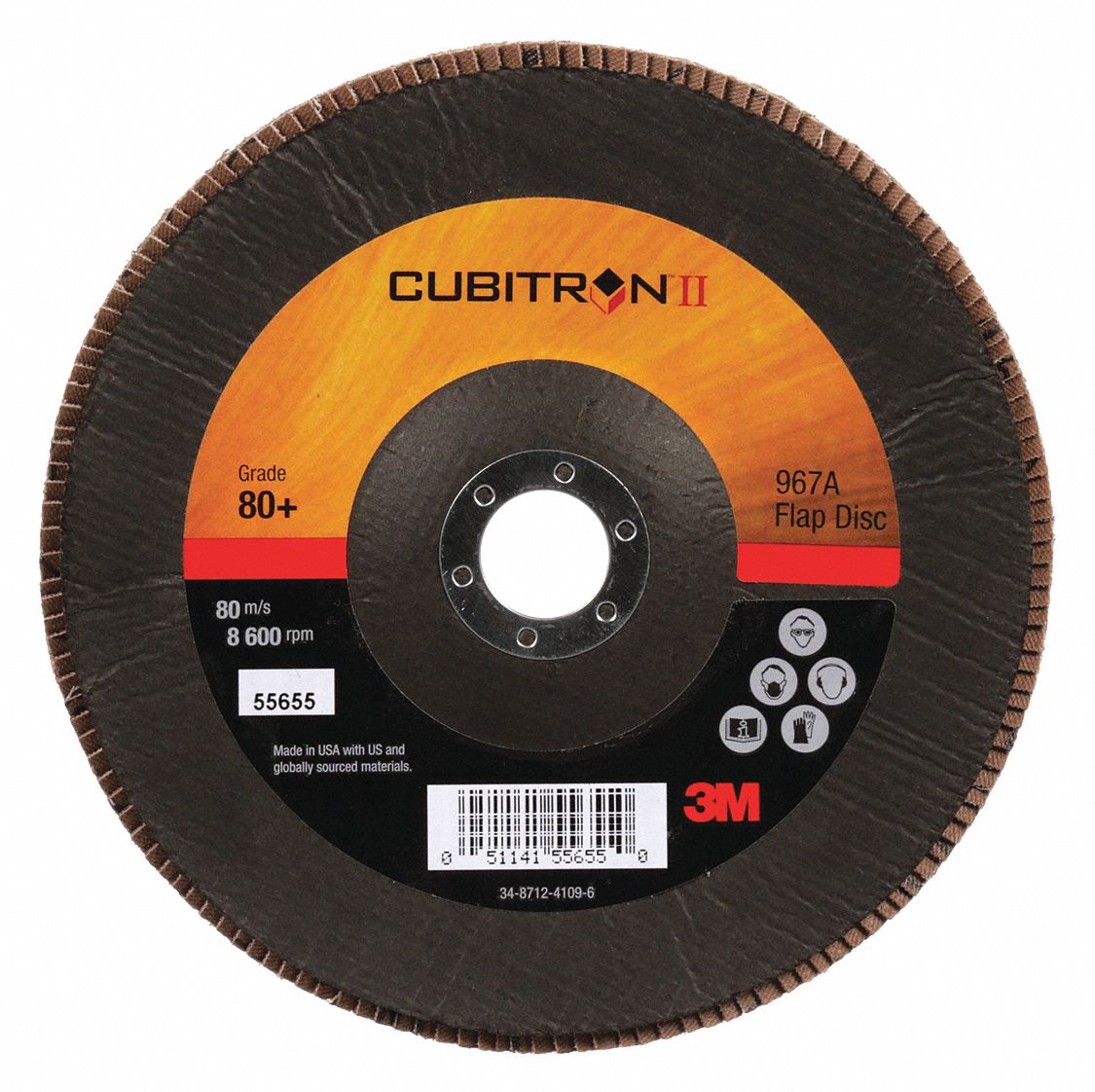 Flap Disc: Type 29, 7" x 7/8", Ceramic, 80 Grit, Fiberglass Bk, High Density, 967A