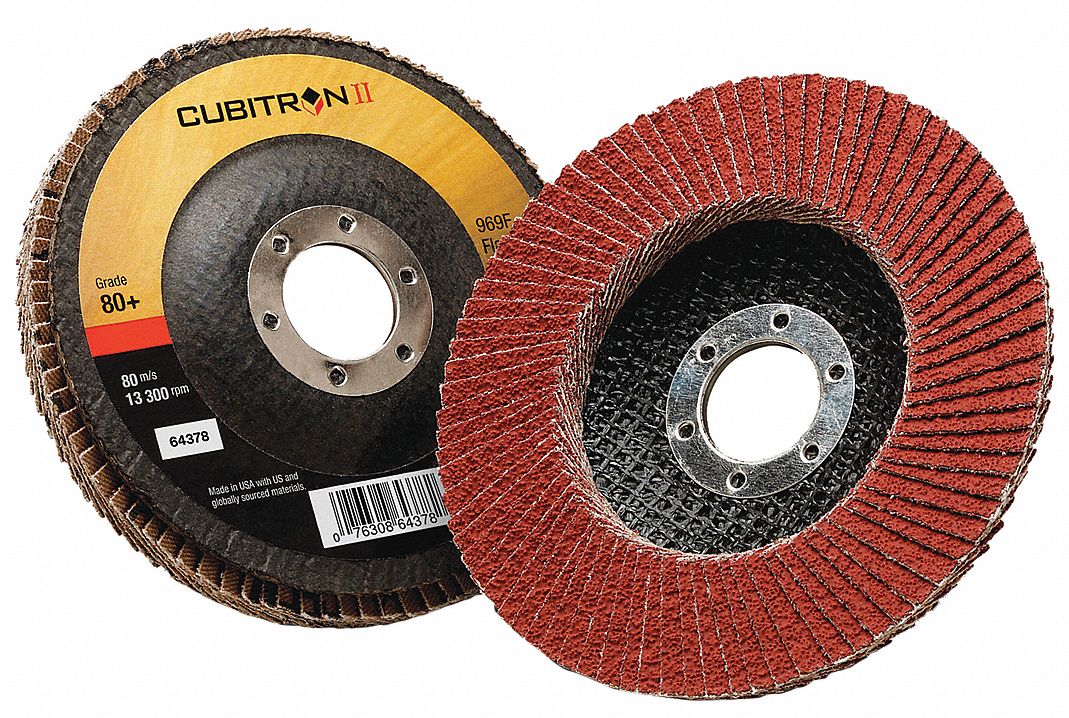 Flap Disc: Type 27, 4-1/2" x 7/8", Ceramic, 80 Grit, Fiberglass Bk, Std Density, 969F