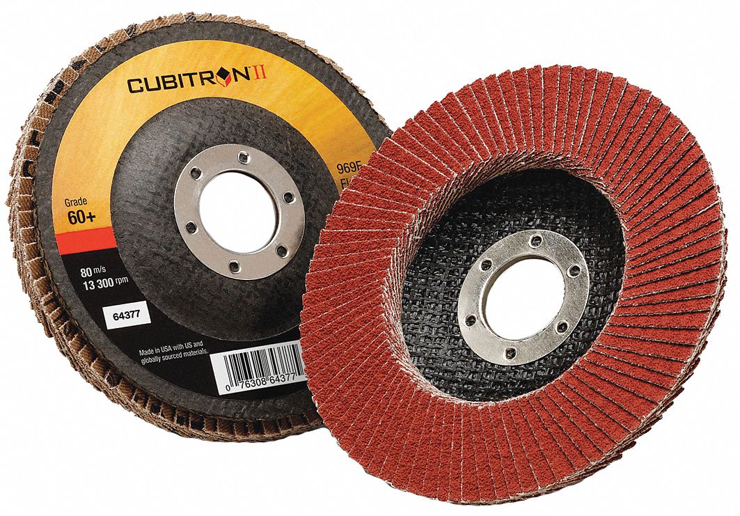 Flap Disc: Type 27, 4-1/2" x 7/8", Ceramic, 60 Grit, Fiberglass Bk, Std Density, 969F