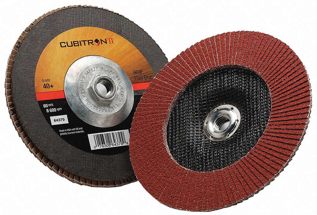 Flap Disc: Type 27, 7" x 5/8"-11, Ceramic, 40 Grit, Fiberglass Bk, Std Density, 969F