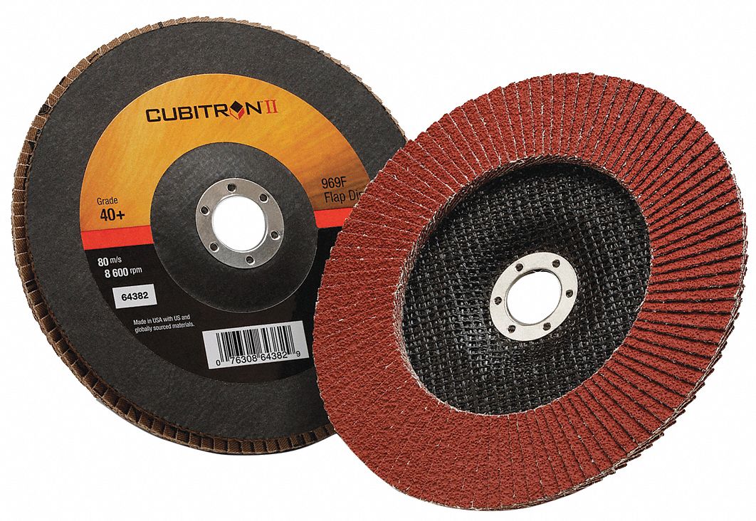 Flap Disc: Type 27, 7" x 7/8", Ceramic, 40 Grit, Fiberglass Bk, Std Density, 969F