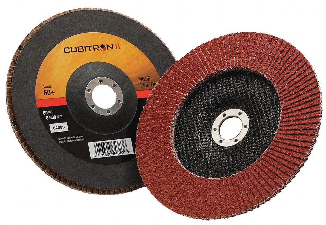 Flap Disc: Type 27, 7" x 7/8", Ceramic, 60 Grit, Fiberglass Bk, Std Density, 969F