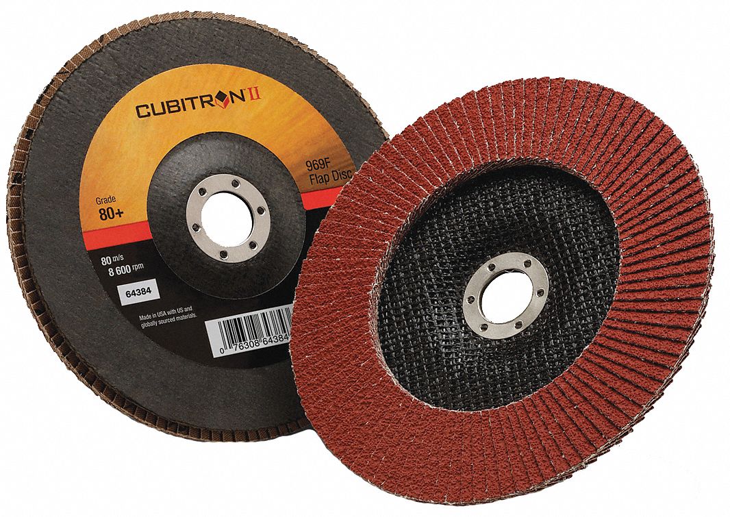 Flap Disc: Type 27, 7" x 7/8", Ceramic, 80 Grit, Fiberglass Bk, Std Density, 969F