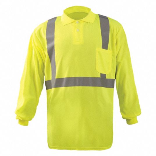 OCCUNOMIX Long Sleeve Polo Shirt: ANSI Class 2, L, Yellow, U, Long ...