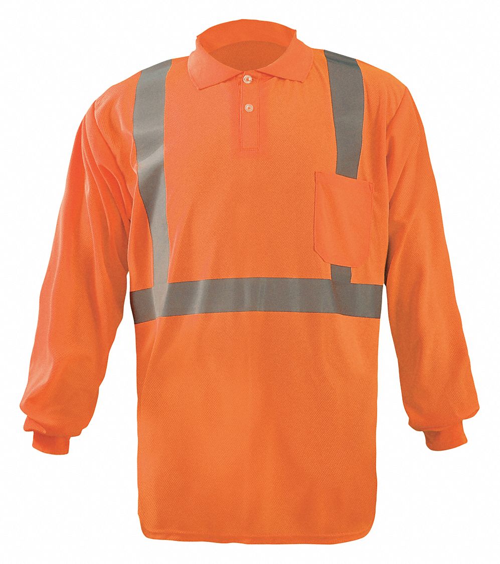 OCCUNOMIX Orange Polyester Long Sleeve Polo Shirt, Size M, ANSI Class
