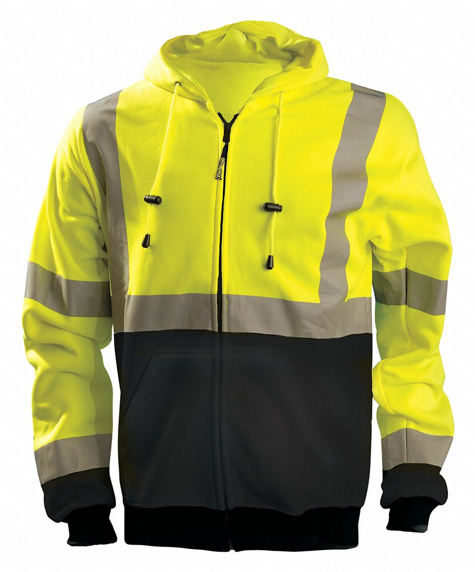 OCCUNOMIX Yellow 100% Polyester Fleece Hooded Sweatshirt, Size: L, ANSI ...