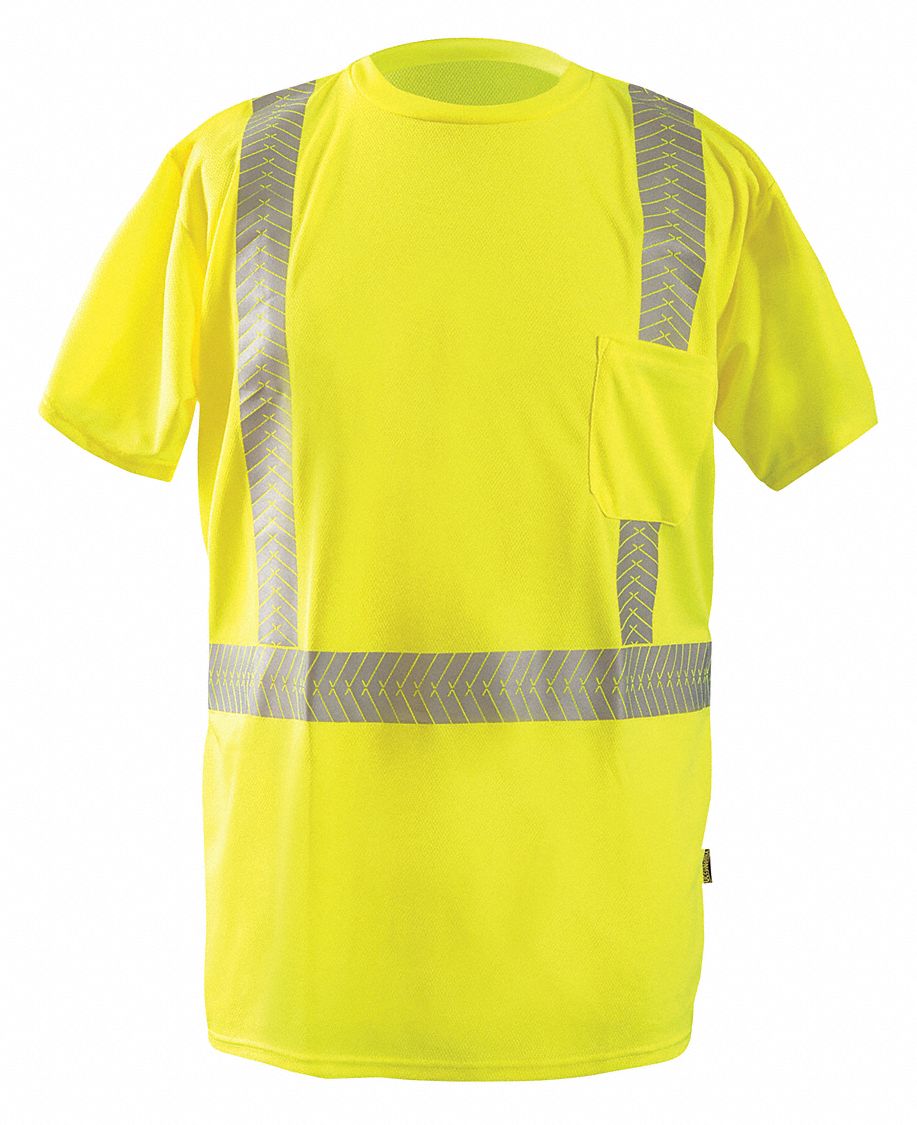 Short Sleeve T-Shirt: ANSI Class 2, 2XL, Yellow, U, Short, T-Shirt Shirt, Polyester