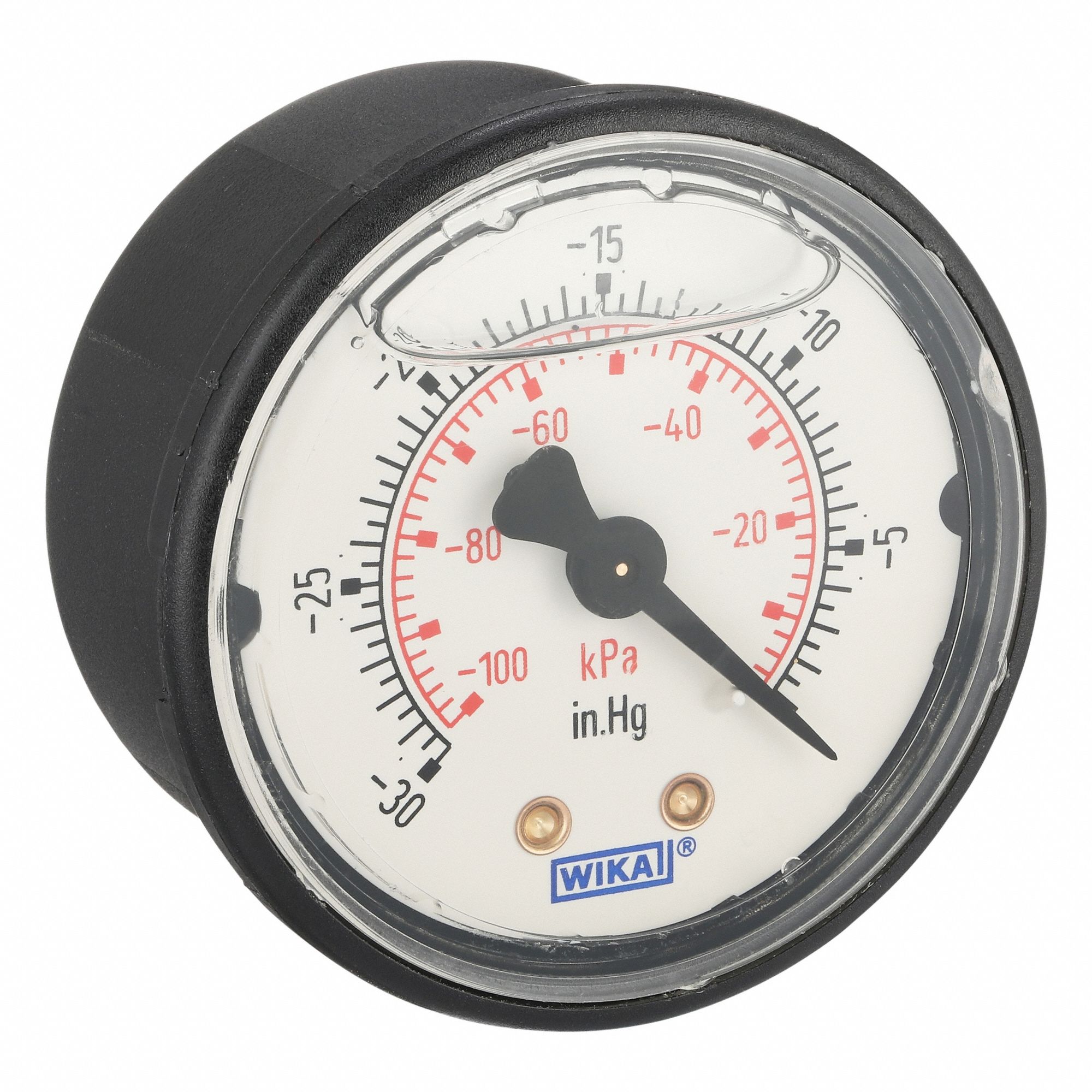 Commercial Pressure Gauge: 30 in Hg, 2 in Dial, 1/4 in NPT Male, Center Back, ±3-2-3% Accuracy
