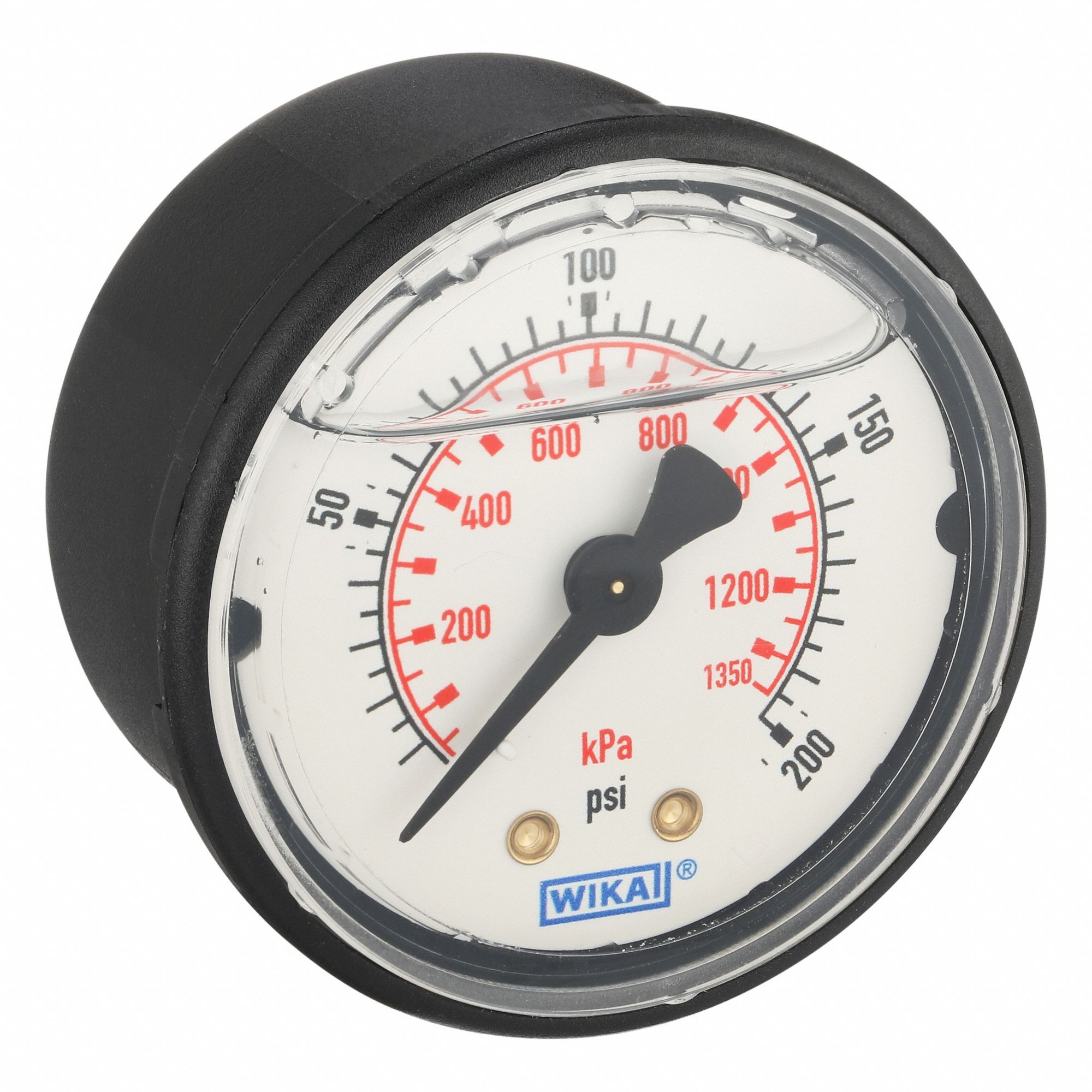 Commercial Pressure Gauge: 0 psi / Hg to 200 psi, 2 in Dial, 1/4 in NPT Male, Center Back, 4