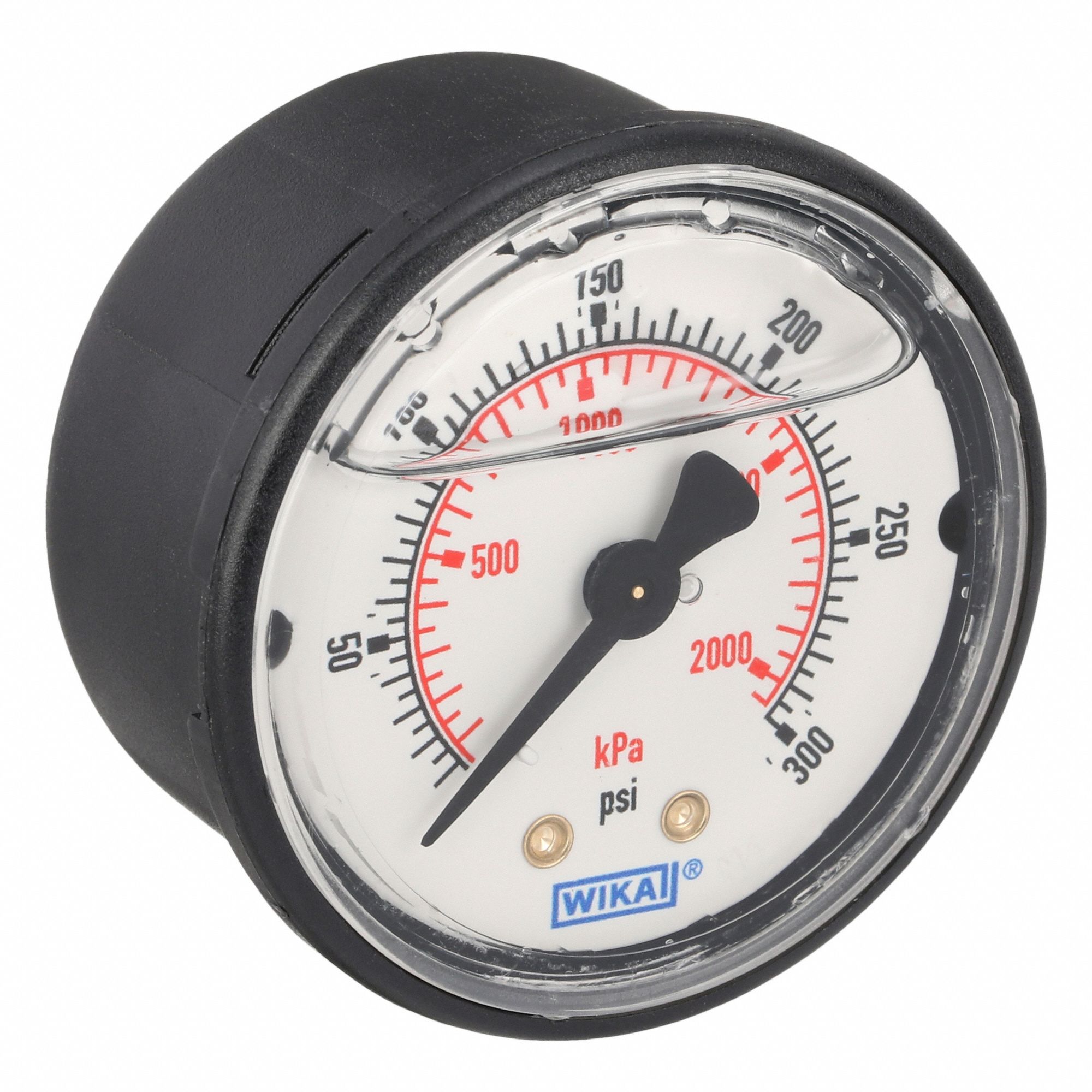 Commercial Pressure Gauge: 0 psi / Hg to 300 psi, 2 in Dial, 1/4 in NPT Male, Center Back, 4