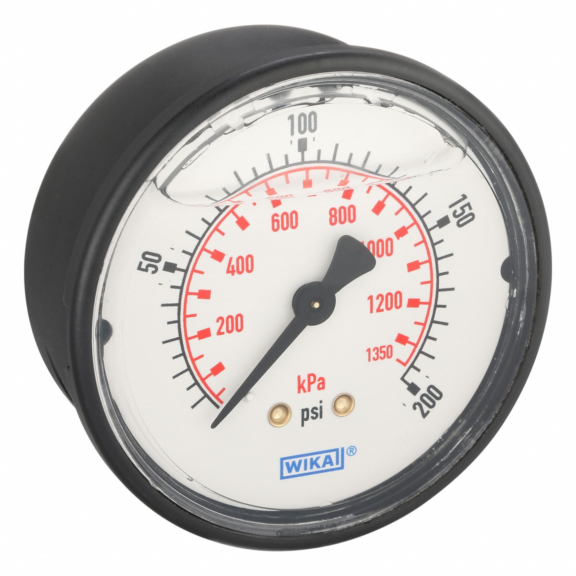 Commercial Pressure Gauge: 0 psi / Hg to 200 psi, 2 1/2 in Dial, 1/4 in NPT Male, Center Back