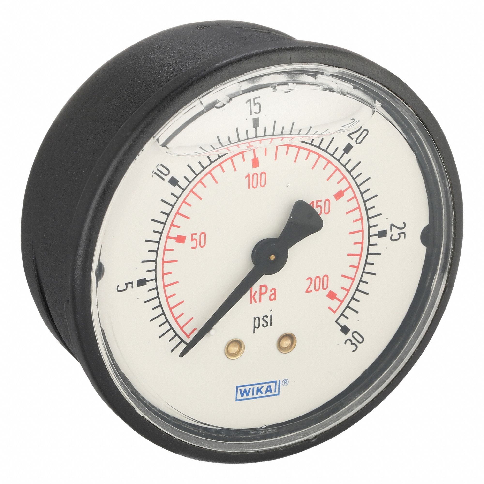 Commercial Pressure Gauge: 0 psi / Hg to 30 psi, 2 1/2 in Dial, 1/4 in NPT Male, Center Back, 4