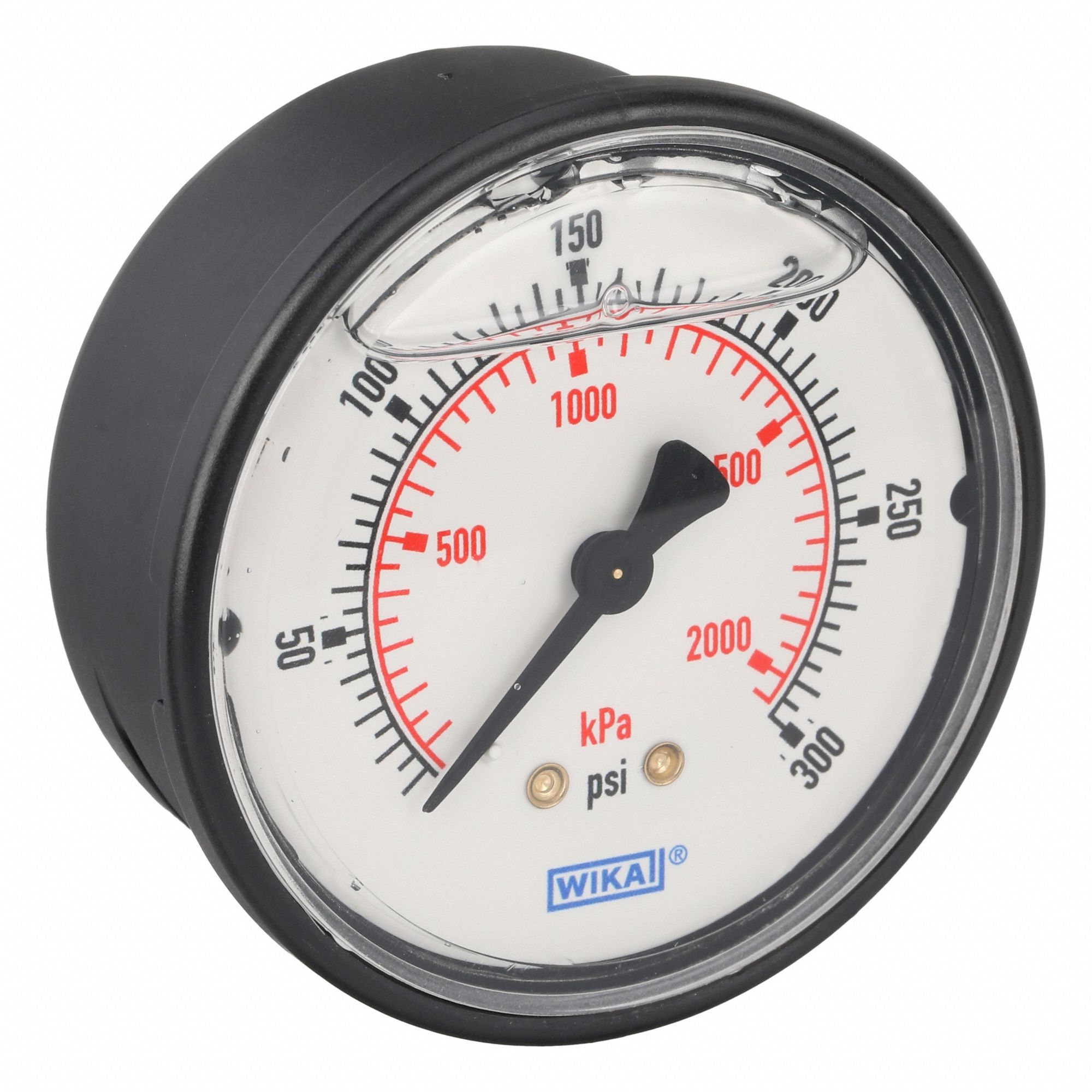 Commercial Pressure Gauge: 0 psi / Hg to 300 psi, 2 1/2 in Dial, 1/4 in NPT Male, Center Back