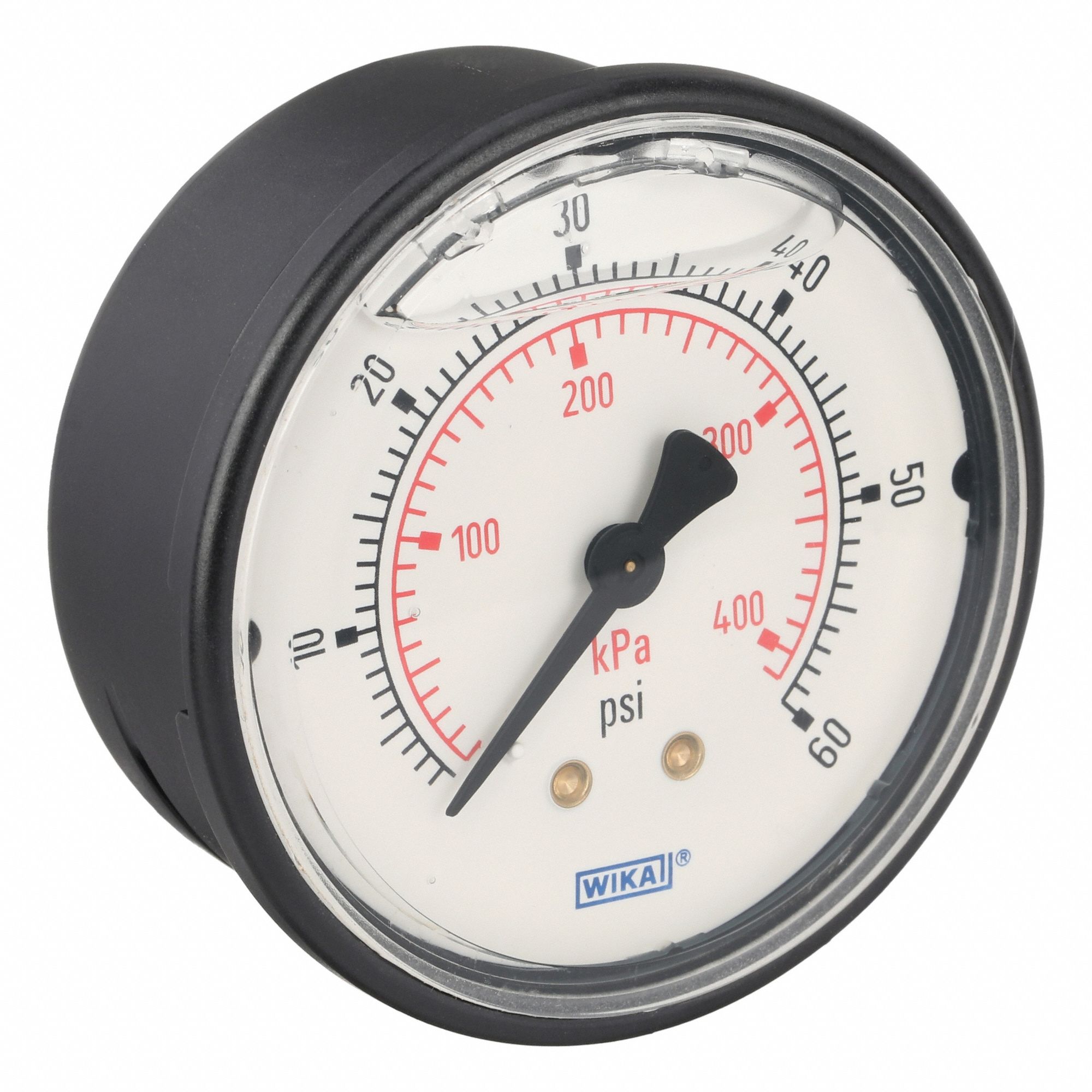 Commercial Pressure Gauge: 0 psi / Hg to 60 psi, 2 1/2 in Dial, 1/4 in NPT Male, Center Back, 4