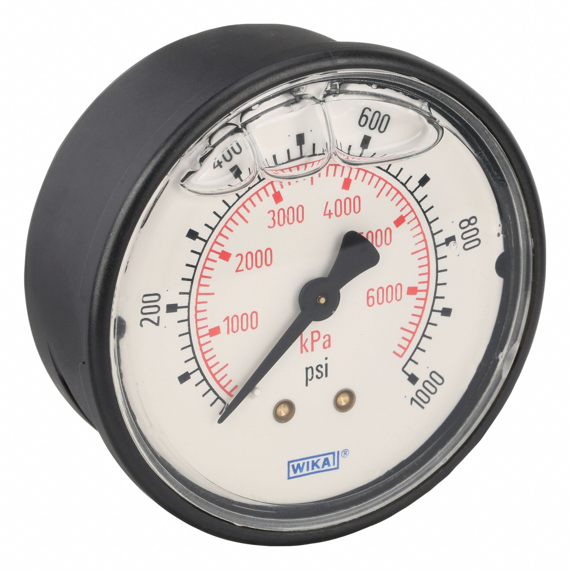 Commercial Pressure Gauge: 0 psi / Hg to 1, 000 psi, 2 1/2 in Dial, 1/4 in NPT Male, Center Back