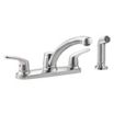 Low-Arc-Spout Dual-Lever-Handle Four-Hole Widespread with Sprayer Deck-Mount Kitchen Sink Faucets