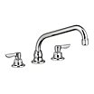Low-Arc-Spout Dual-Wristblade-Handle Three-Hole Widespread Deck-Mount Kitchen Sink Faucets image
