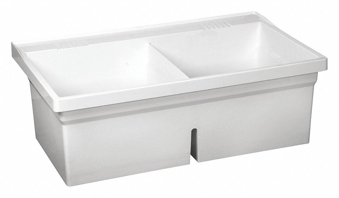 Laundry Tub: Serv-A-Sink®, Molded Stone, White, 13 3/8 in Bowl Dp, 2 Bowls, Deck Mount