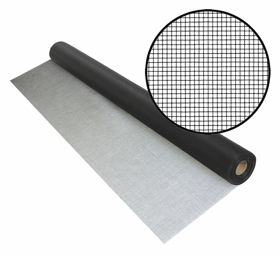 Door and Window Screen: 18 x 18 Mesh Size, 0.007 in Wire Dia., 96 in Wd, 100 ft Lg